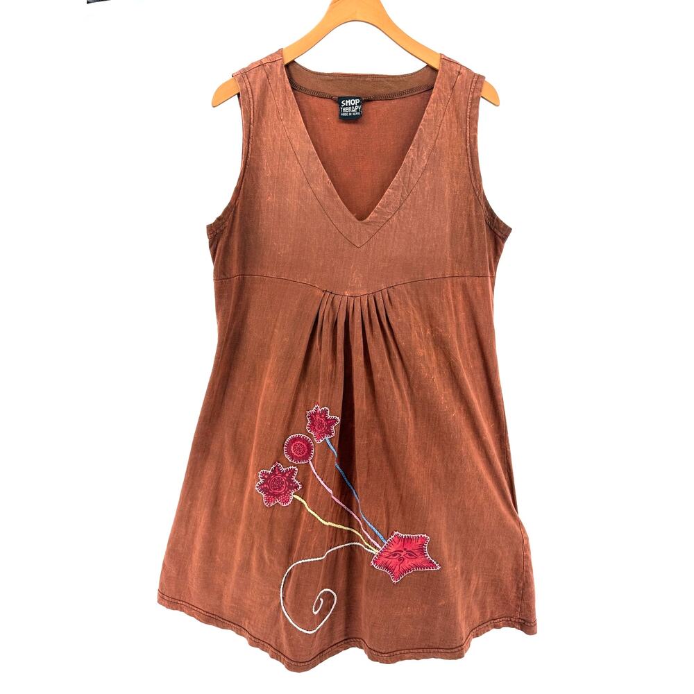 Shop Therapy Whimsical Mineral Wash Boho Dress Terracotta Earthy Folk Festival M